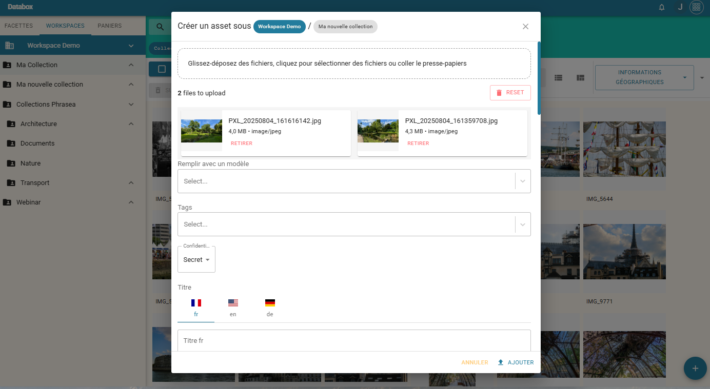 Importer des documents dans le DAM