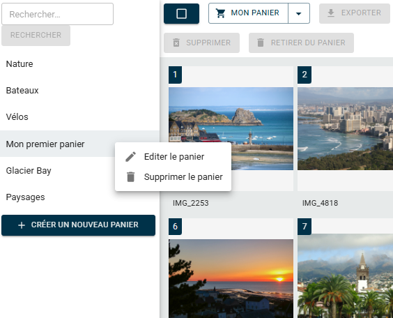 Edition et partage des paniers